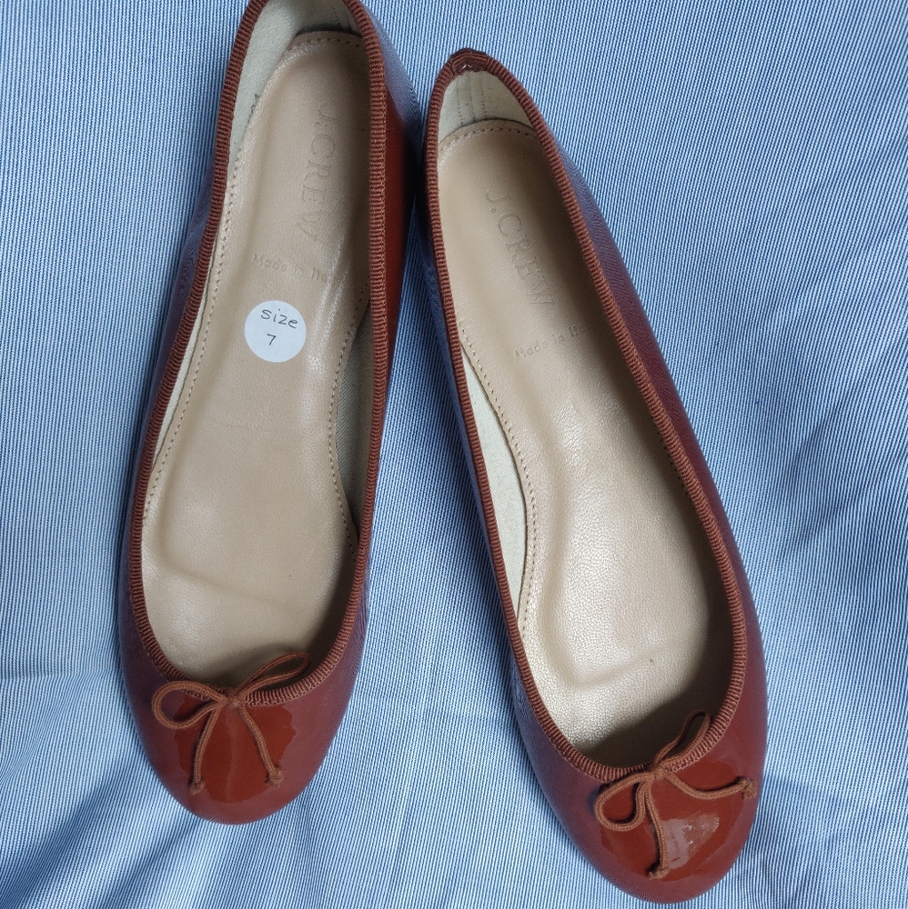 J. Crew Brown Patent Flats